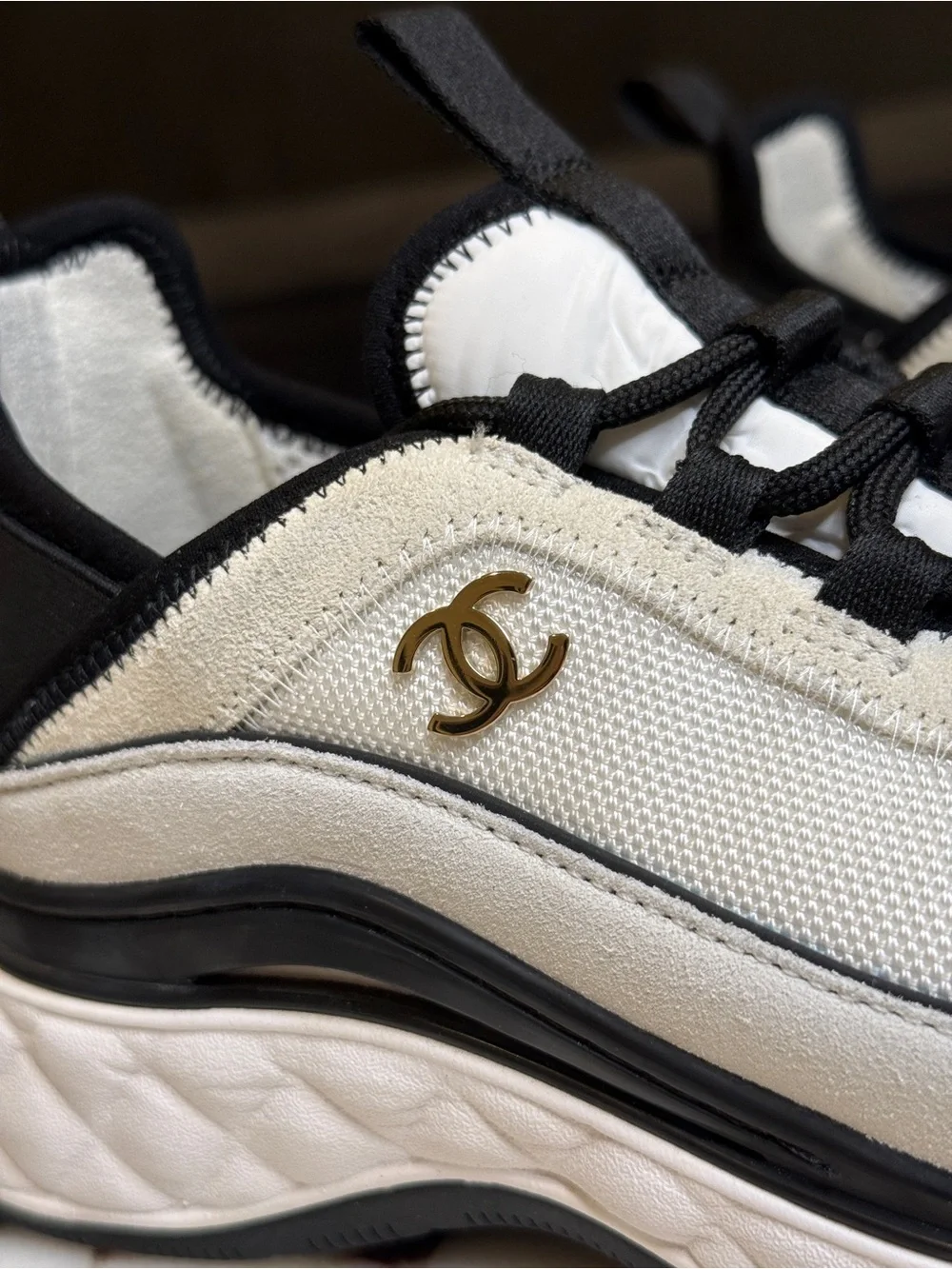 CHANEL Runner Sneakers White & Suede Fabric